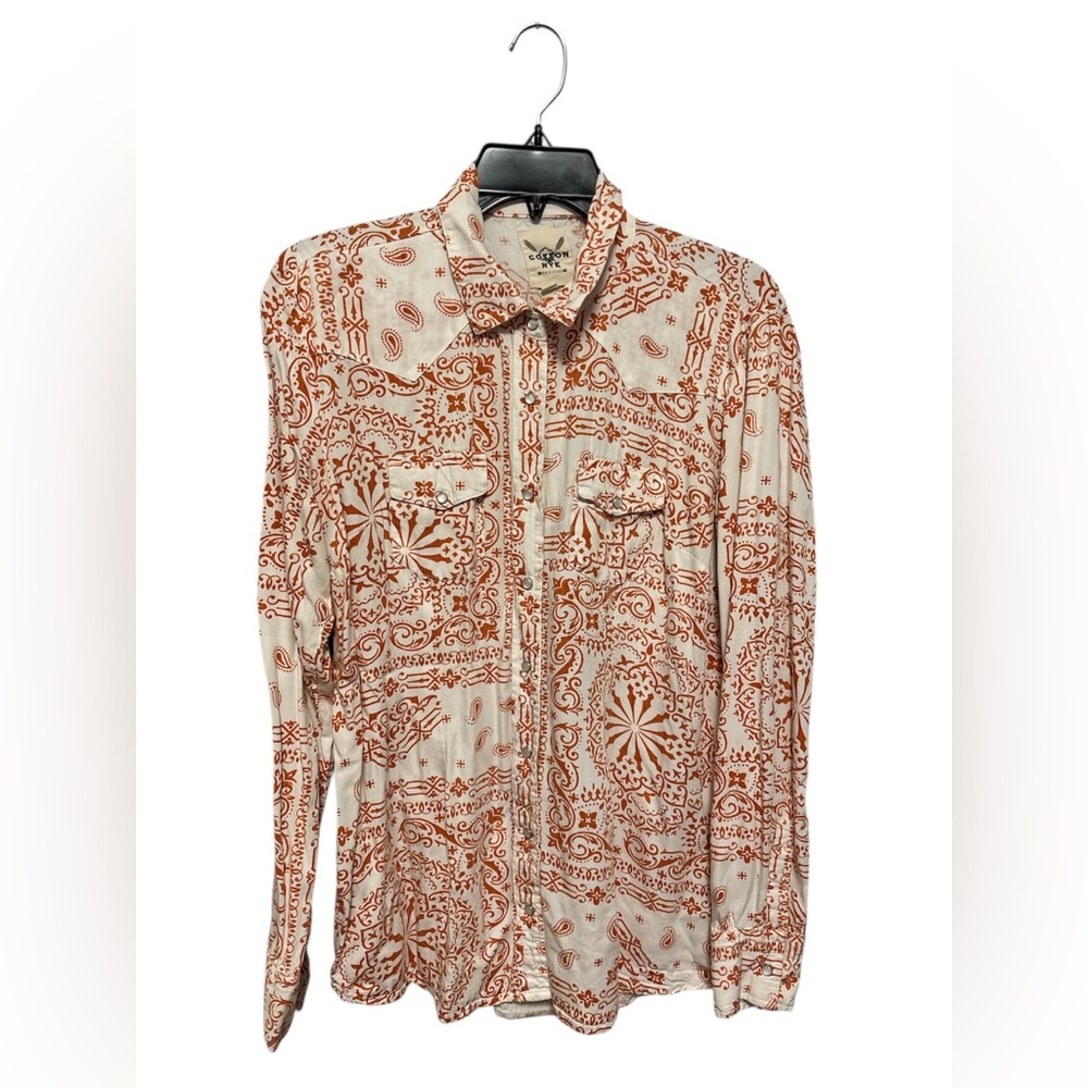 Cotton &‎ Rye Orange and White Paisley Button-Up Shirt Women’s Size: Medium NWOT